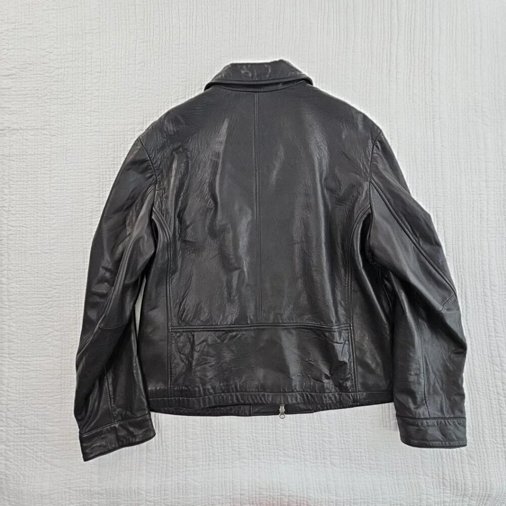 Banana Republic Full Zip Leather Jacket Men's XL‎ Jet Black Long Sleeves EUC LN